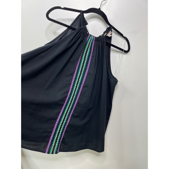 Knox Rose Black Embroidered Halter Neck Tank Top Women's Size L Boho Festival - Picture 3 of 9